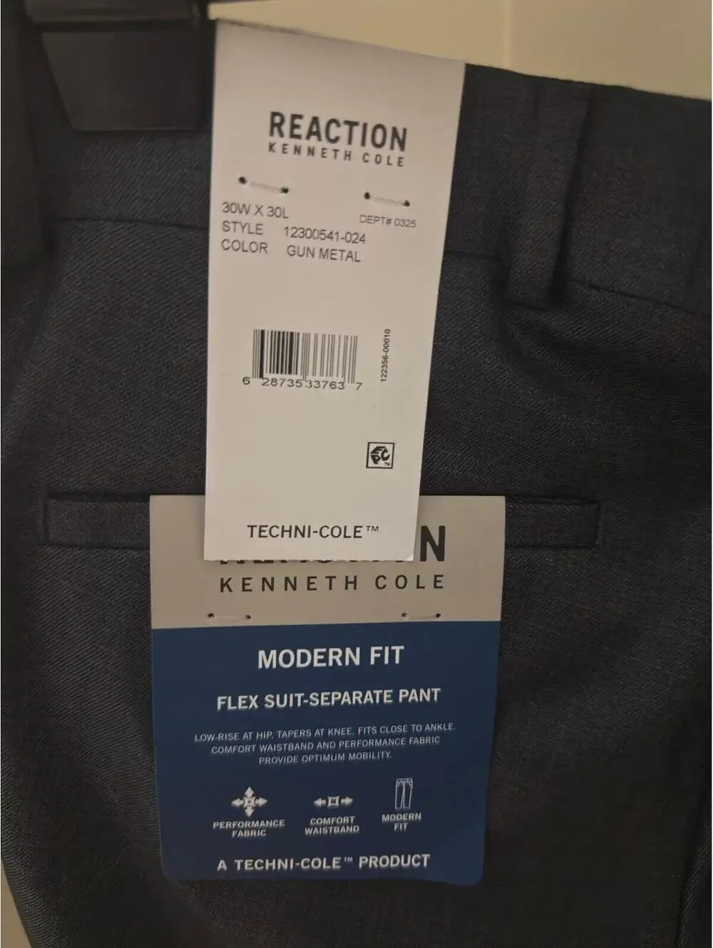 NWT Kenneth Cole Reaction Flex Suit Separate Pants 30x30 Gray Modern Fit